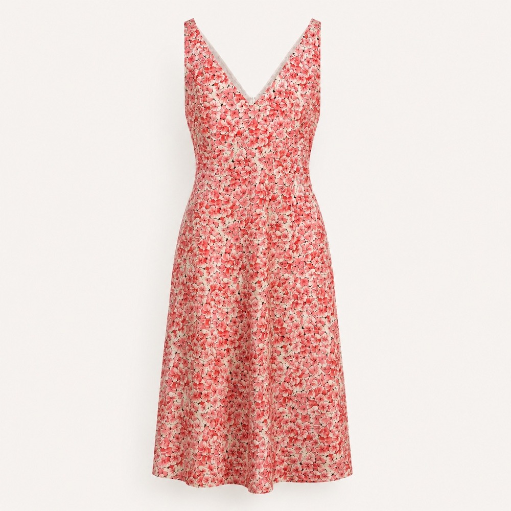 Tabitha Anthropologie Pink Floral Cotton V-Neck Sheath Dress Womens 10 Midi